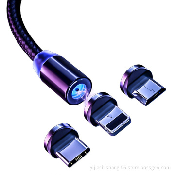 3 In 1 540 Degree Rotating Mobile Phone Micro Charger Lighting Type C Fast Charge Data Magnetic Charging Usb Cable For Iphone